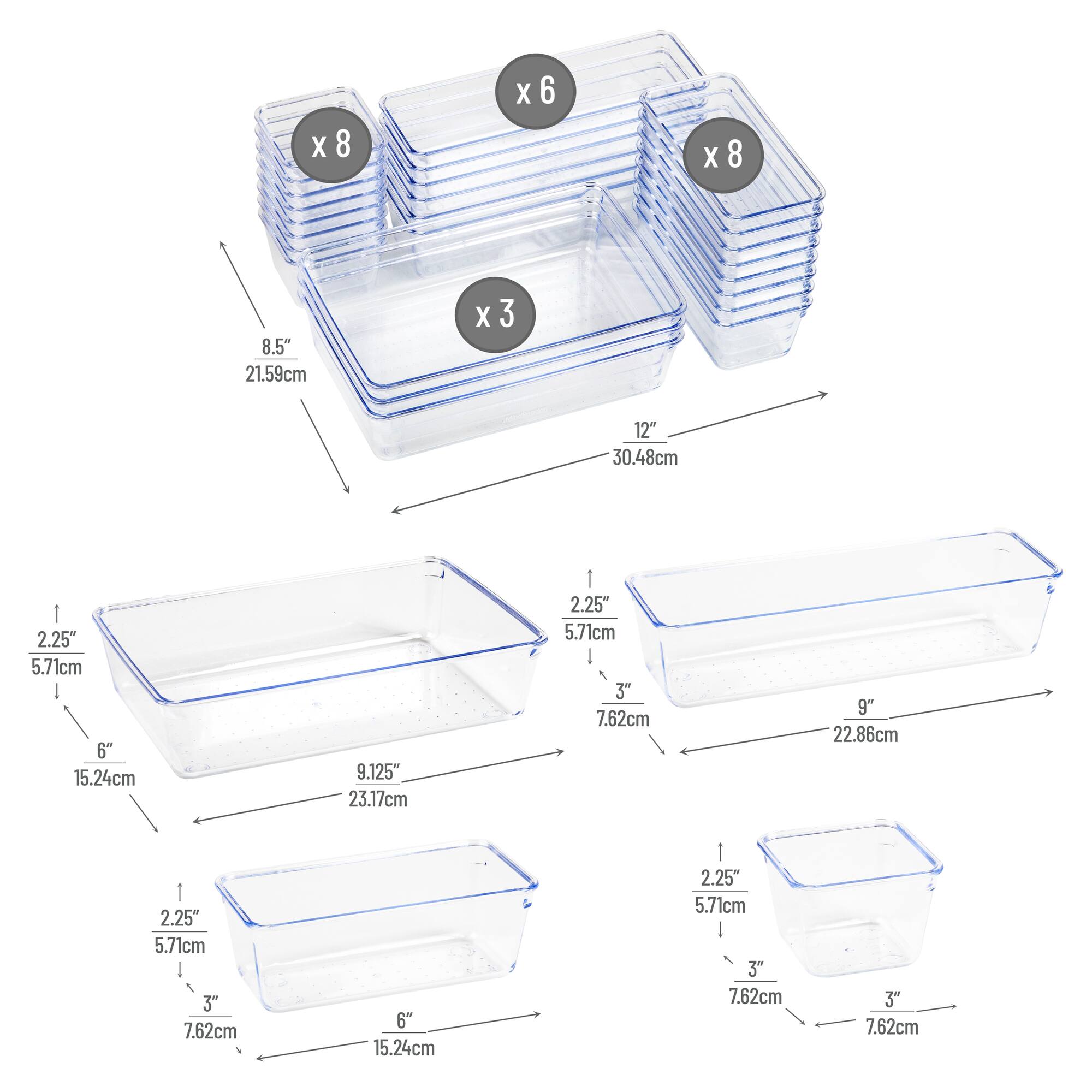 Mind Reader 25-Piece Drawer Organizer Set, Storage Trays, Clear